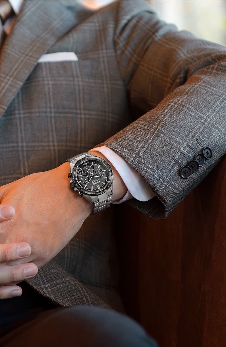 Citizen Attesa Satellite Wave GPS GMT Automatic Silvertone Bracelet Watch, 44.6mm, Alternate, color, Silver-Tone