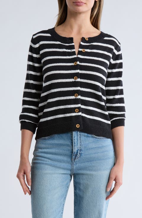 Stripe Button Front Crop Cardigan