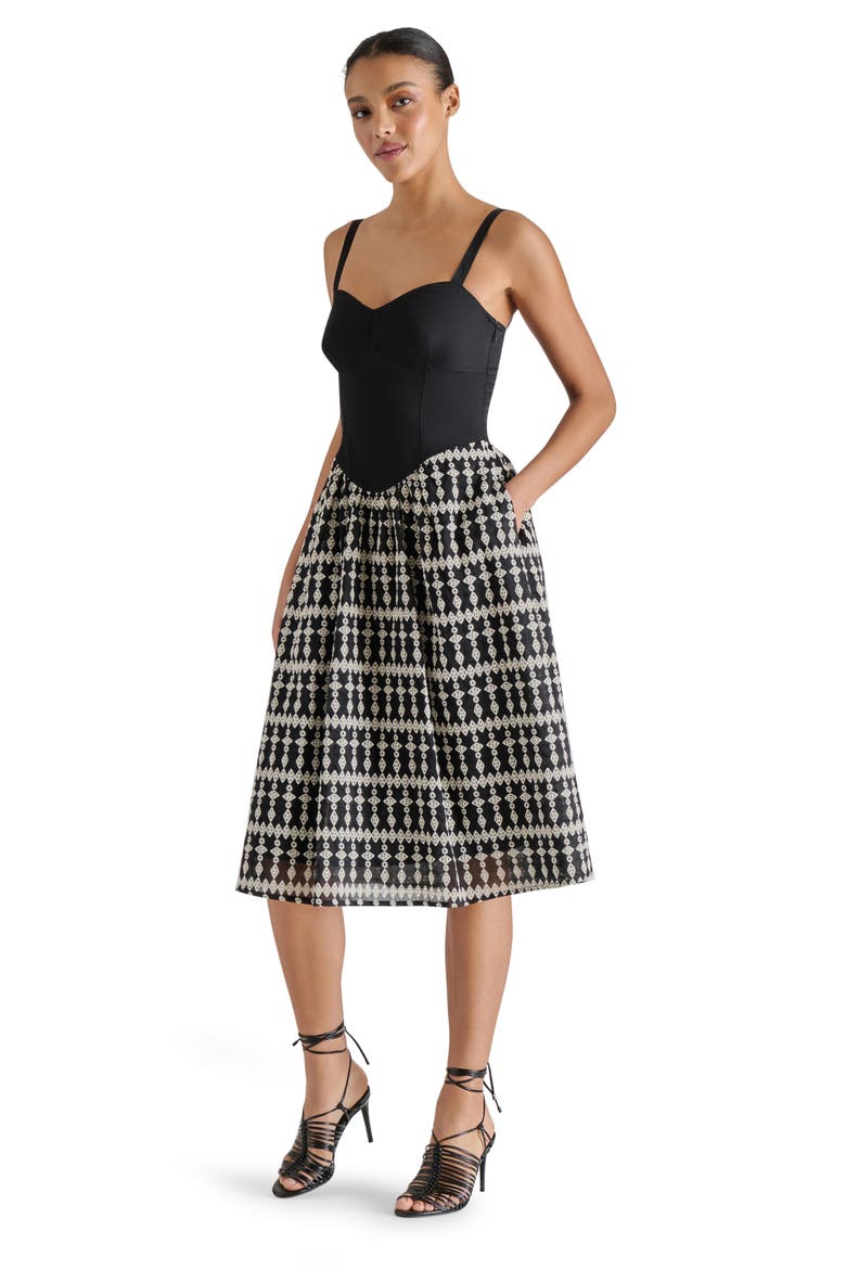 Aster Sleeveless Stretch Cotton Fit & Flare Dress, Alternate, color, BLACK/ WHITE