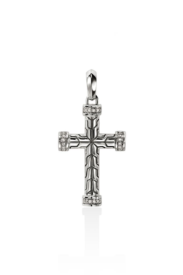 Men's Essential Diamond Cross Pendant, Main, color, SILVER