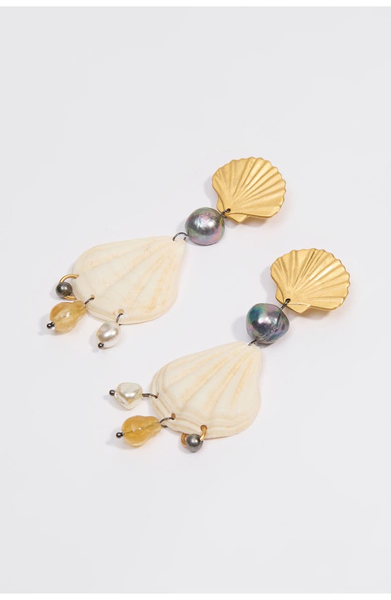 Bimba y Lola Metal And Seashell Earrings, Alternate, color, White