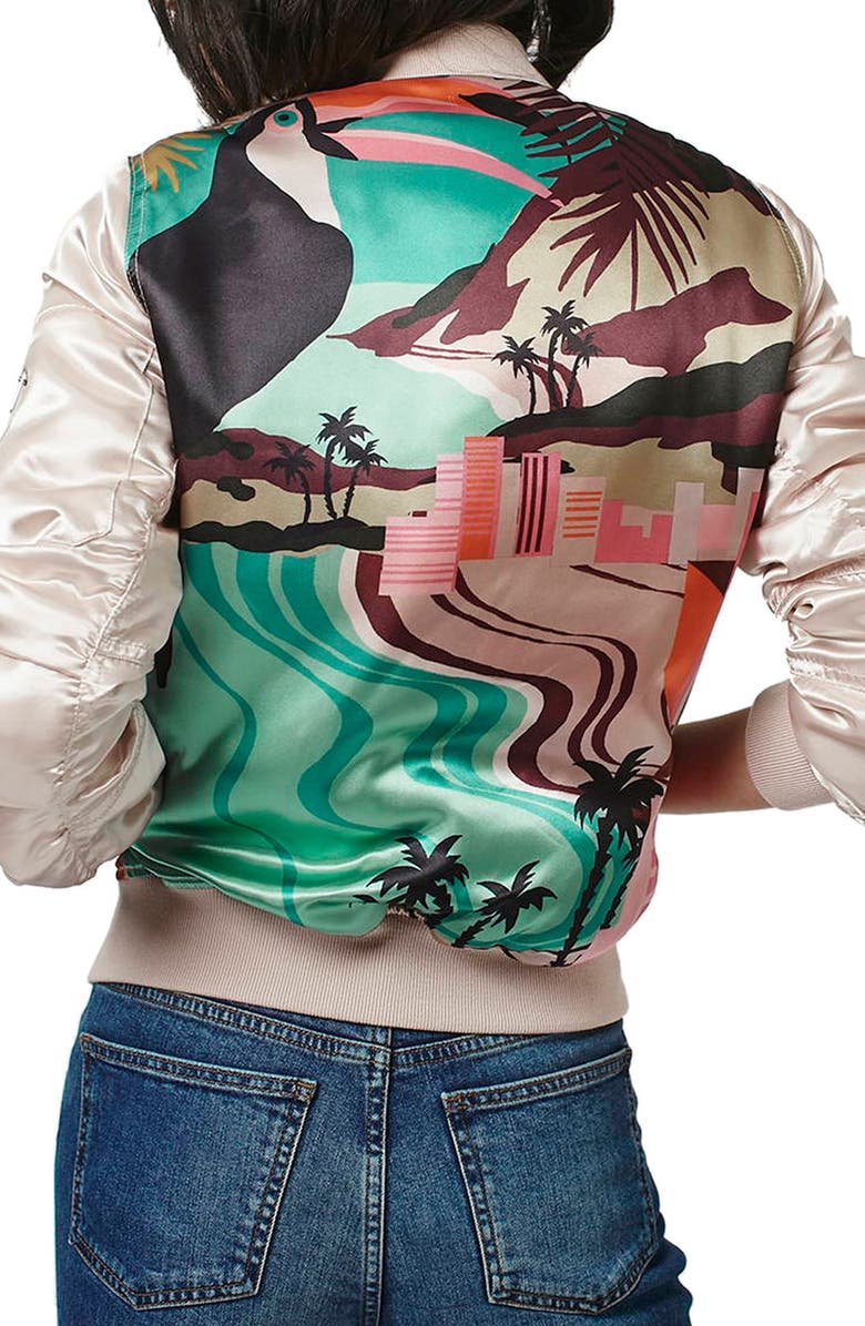 Topshop 'Rio Parrot' MA1 Bomber Jacket, Alternate, color, 