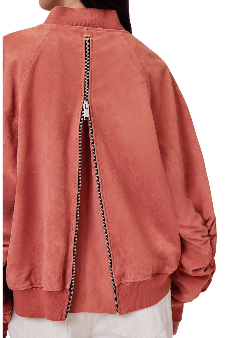 Dana Suede Bomber Jacket, Alternate, color, BURNT BRICK RED