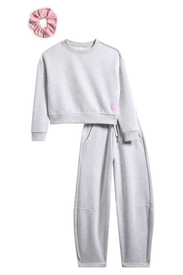 Kids' Fleece Pullover, Joggers & Scruncie Set, Main, color, HEATHER LIGHT GREY