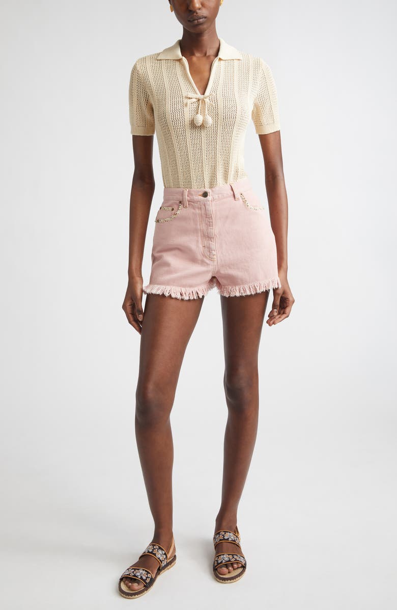 Valentino Cherryfic Open Knit Polo Sweater, Alternate, color, Ivory