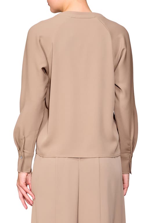 Melloday Crepe Split Front Top In Brown