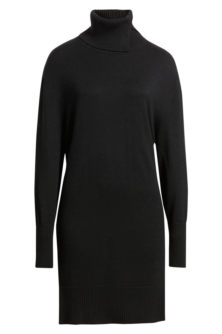 Feringatessa Long Sleeve Turtleneck Virgin Wool Blend Sweater Dress, Alternate, color, BLK
