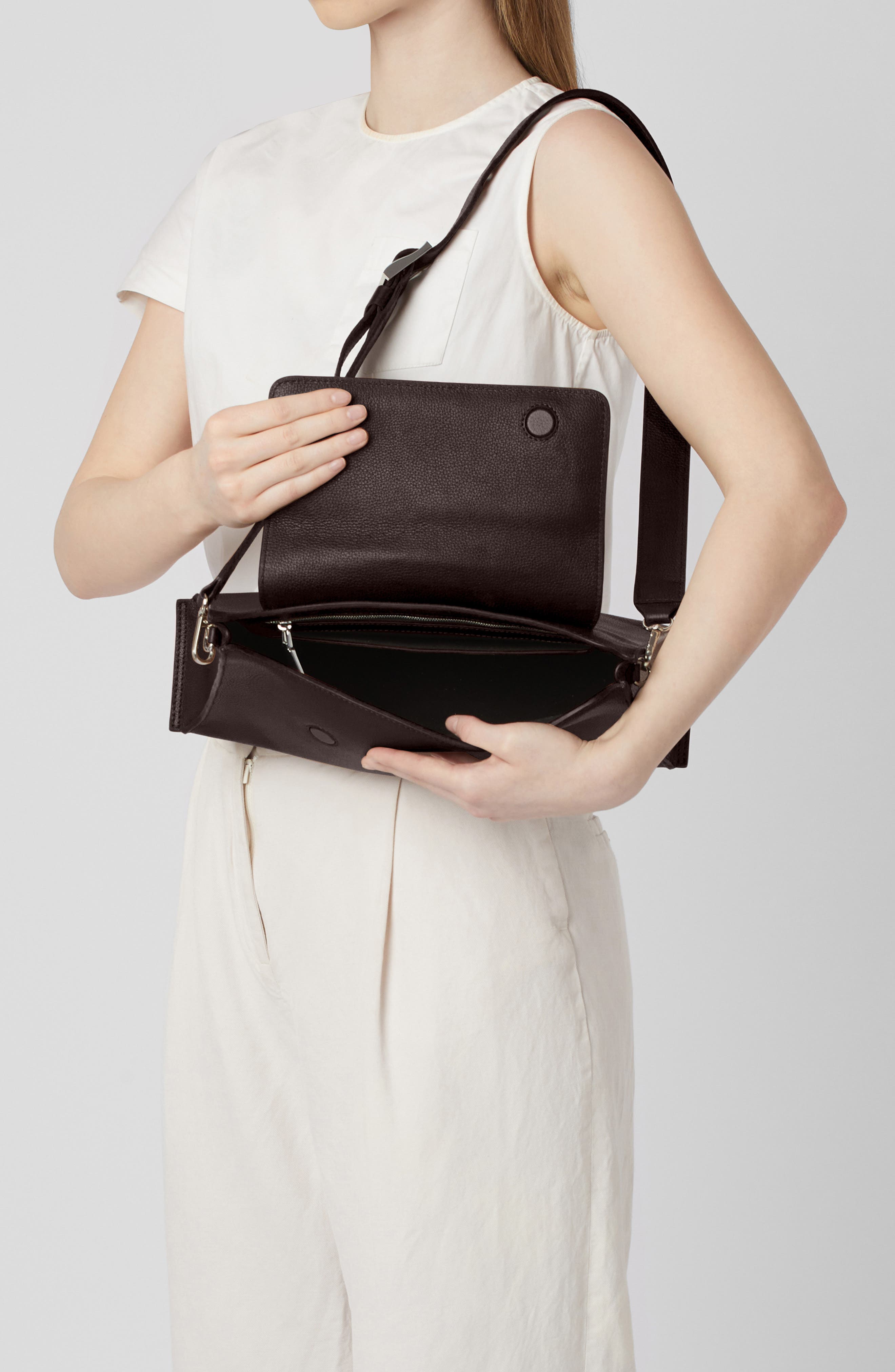 behno Winnie Pebble Leather Shoulder Bag, Alternate, color, Cacao