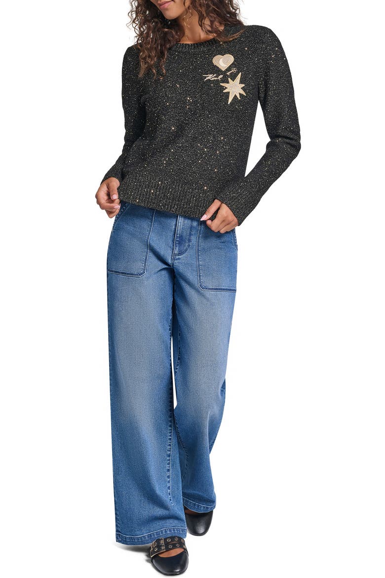 Whimsy Patches Metallic Sweater, Alternate, color, BLACK/ GOLD