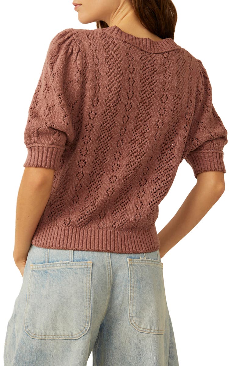 Free People Eloise Open Stitch Puff Shoulder Sweater, Alternate, color, Antique Oak Combo