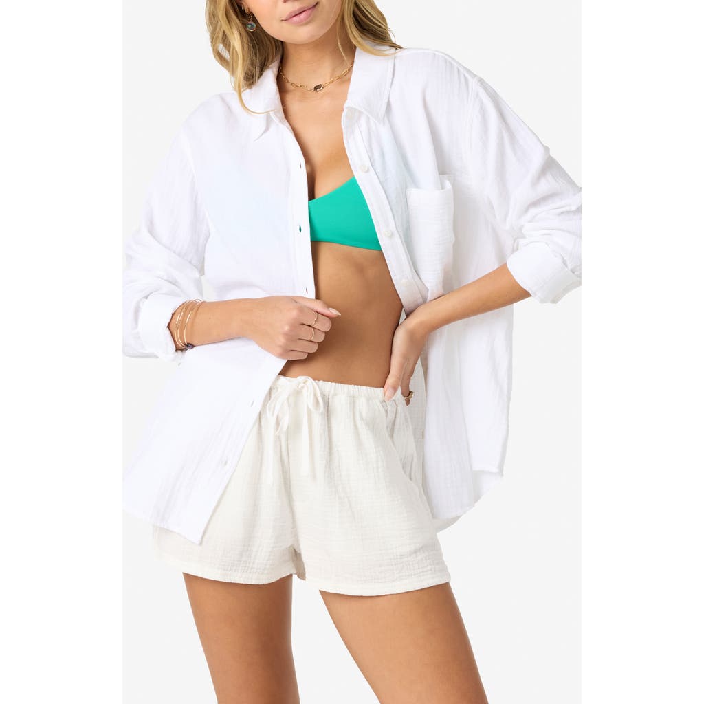 O'neill Leni Oversize Cotton Gauze Button-up Shirt In White