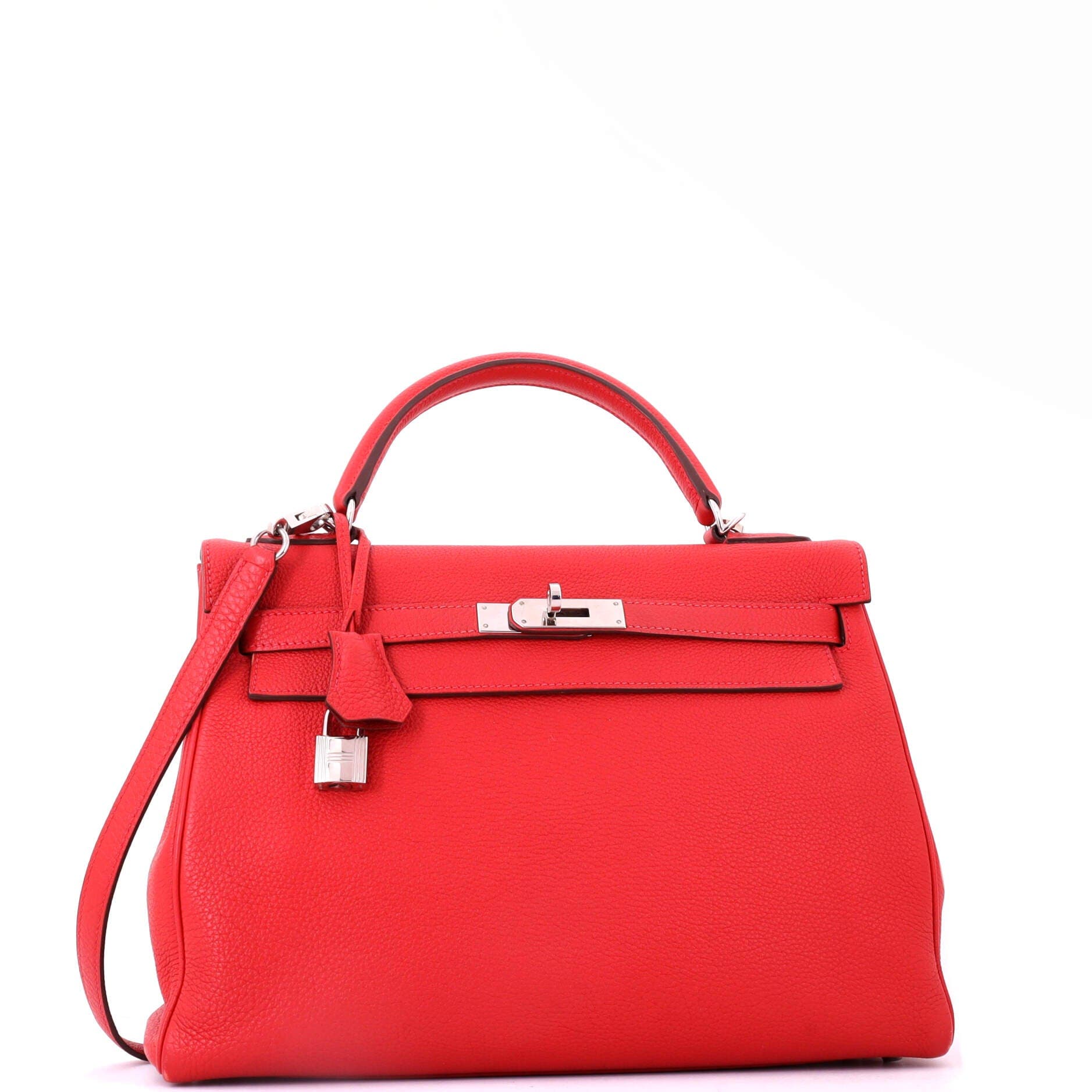 Pre-Owned Hermes Kelly Handbag Red Togo with Palladium Hardware 32, Alternate, color, Rouge Piment