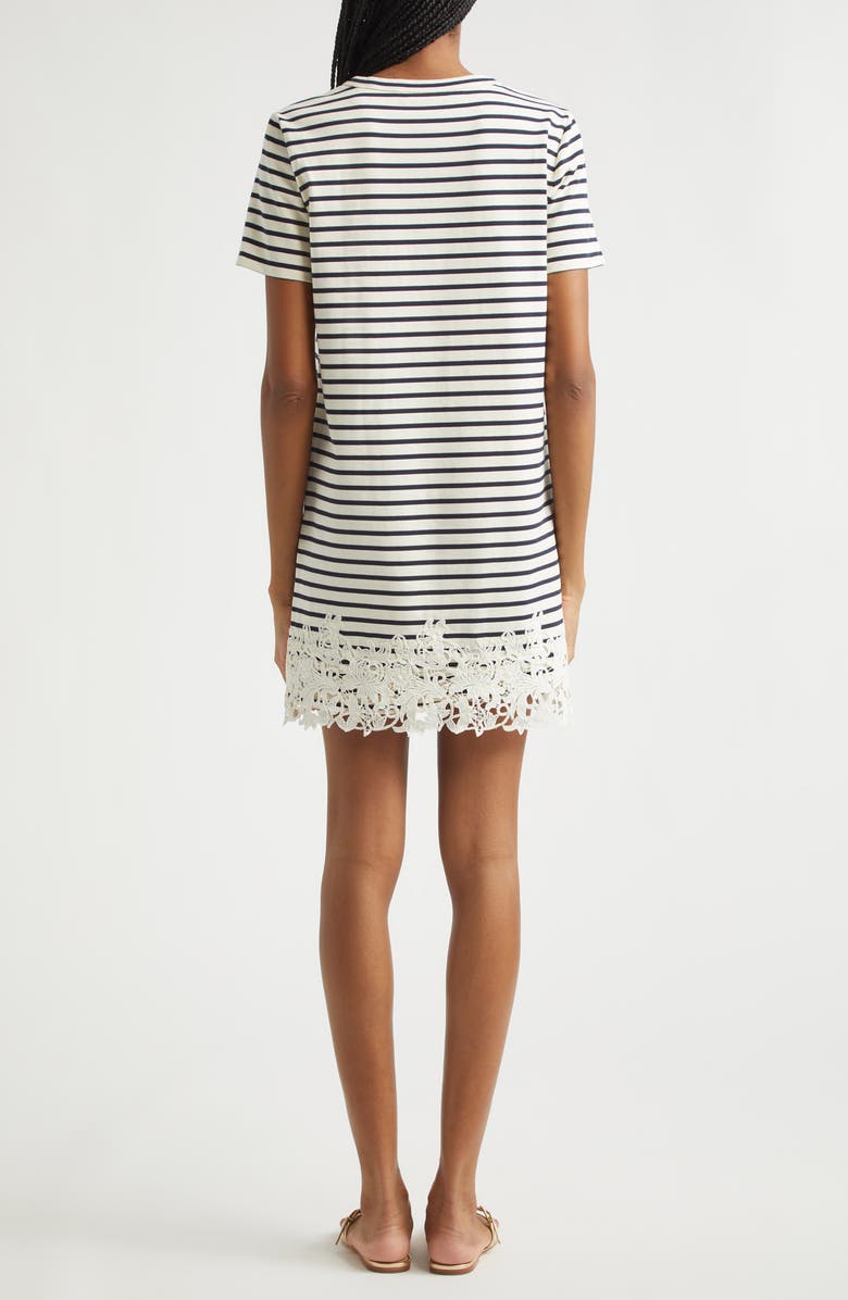 Veronica Beard Rhue Embroidered Hem T-Shirt Dress, Alternate, color, Dove Navy Stripe