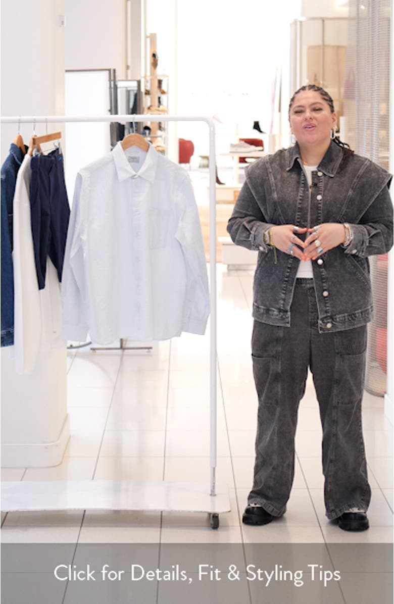 Boxy Long Sleeve Cotton Blend Button-Up Shirt, sales video thumbnail