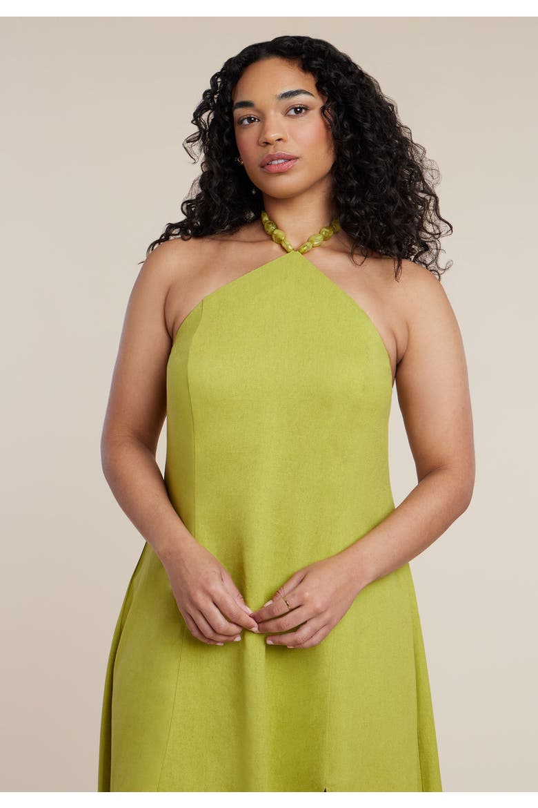 Bead Detail Linen Halter Midi Dress, Alternate, color, LENTIL SPROUT