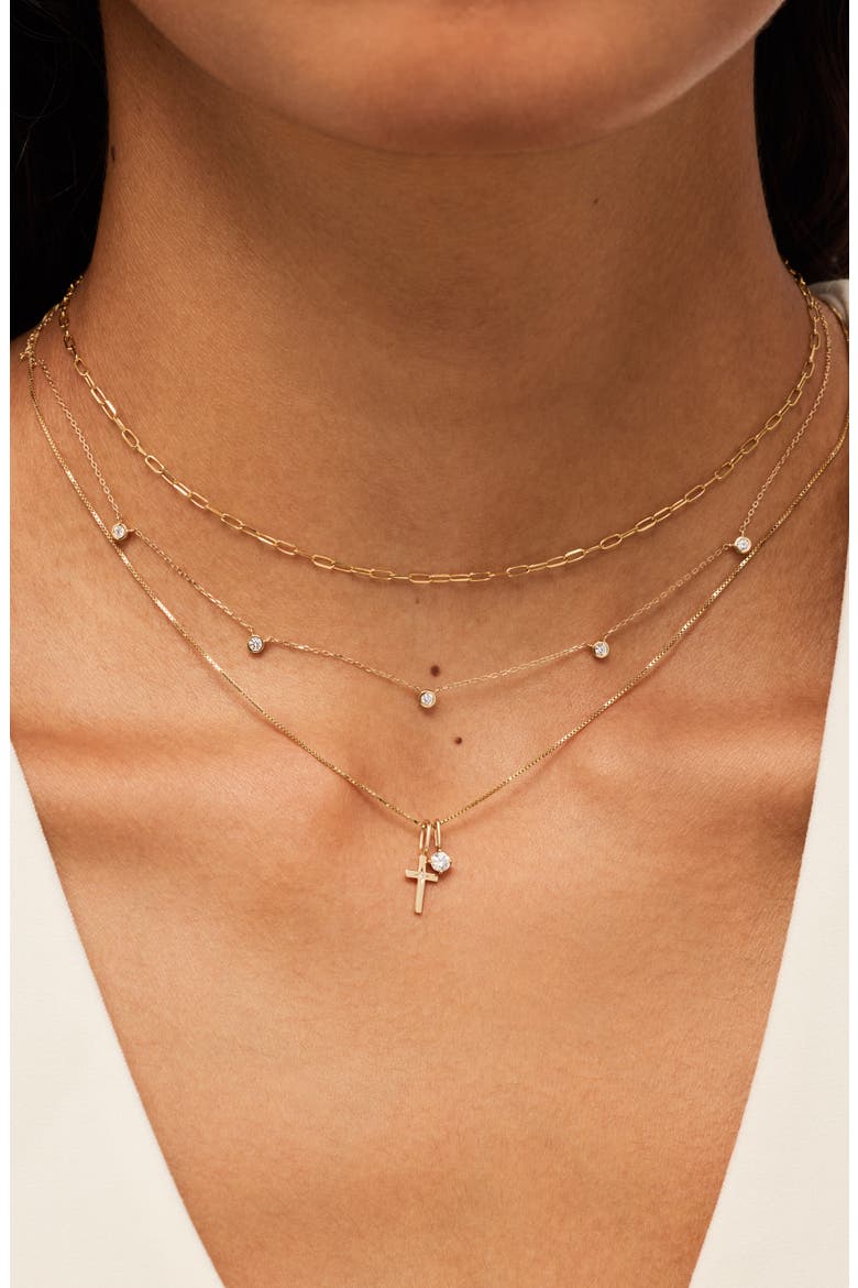 Solid Yellow Gold - Diamond Cross Necklace, Alternate, color, Gold
