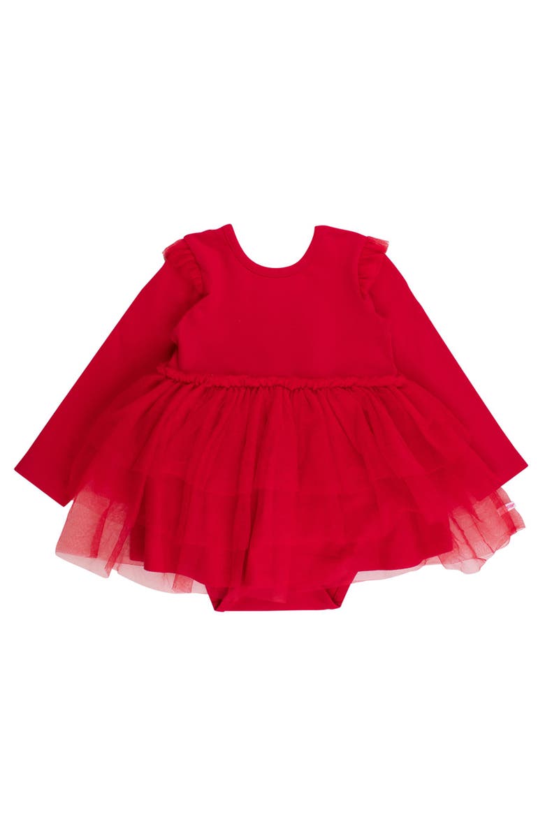 RuffleButts Baby Girls Flutter Tulle Long Sleeve Twirl Romper, Main, color, Red