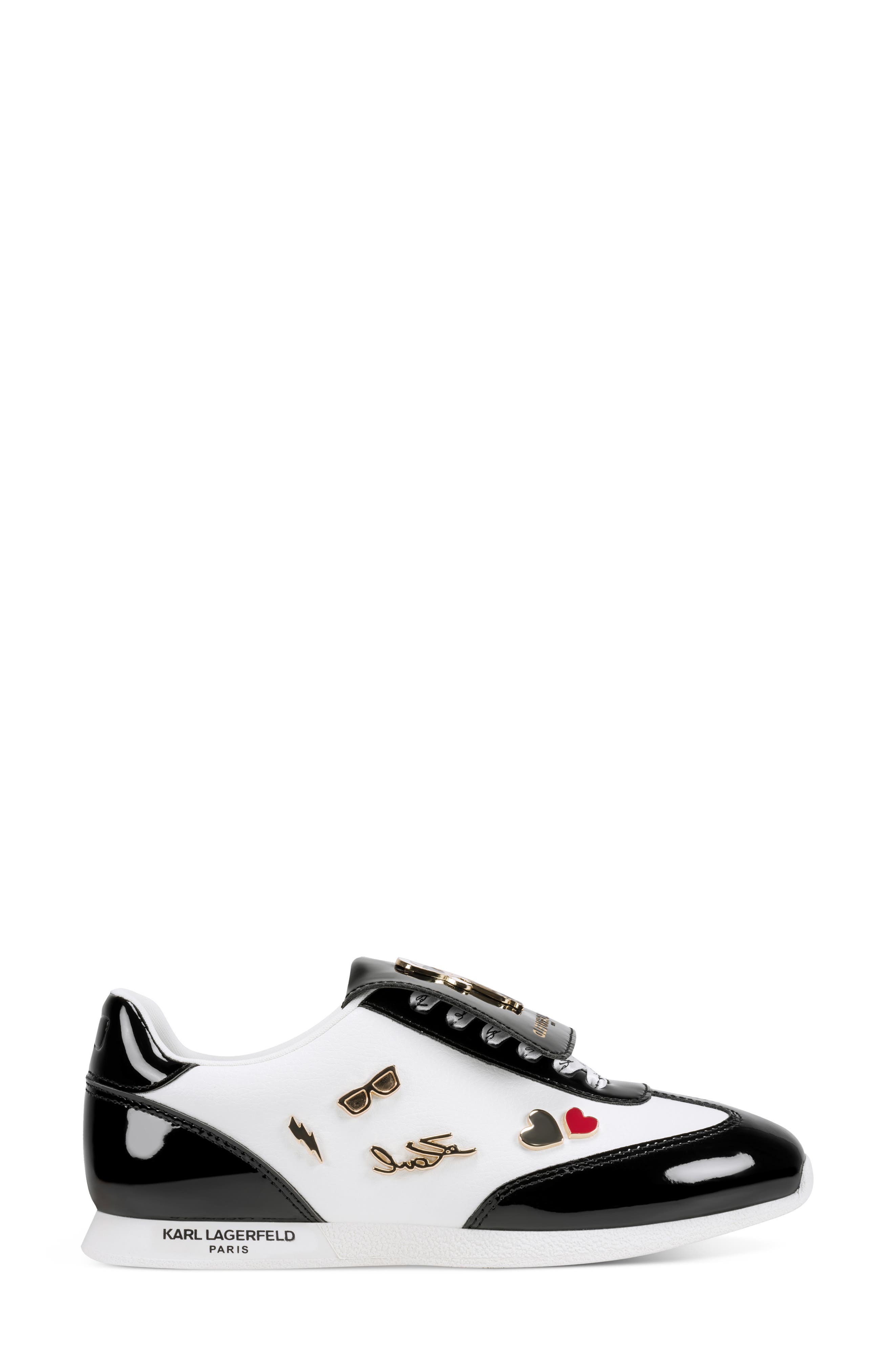 KARL LAGERFELD PARIS Minia Pins Sneaker, Alternate, color, Bright White/ Black