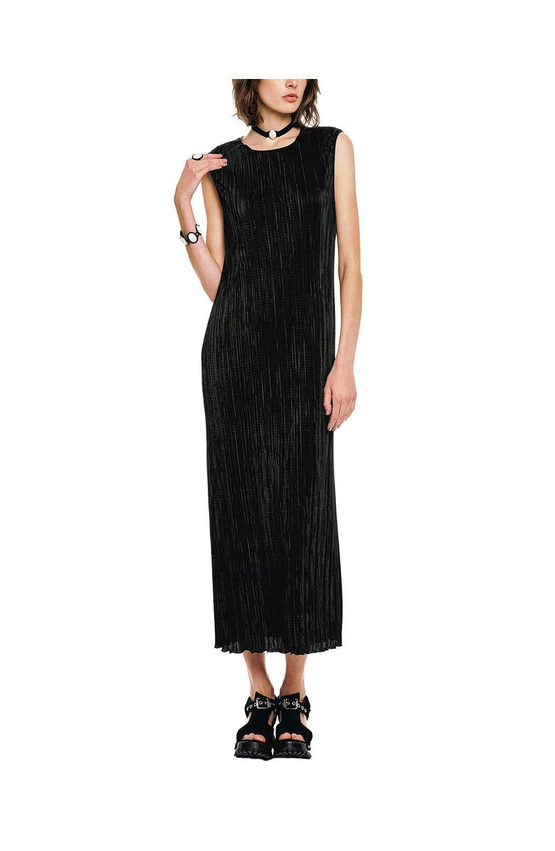 Anna Sui Plisse Sleeveless Maxi Dress, Main, color, Black