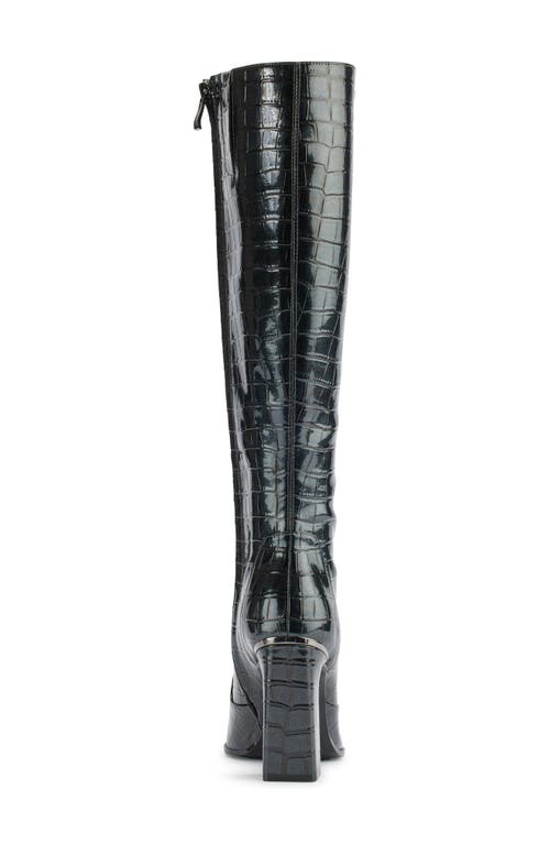 Dkny Shamira Croc Embossed Knee High Boot In Black