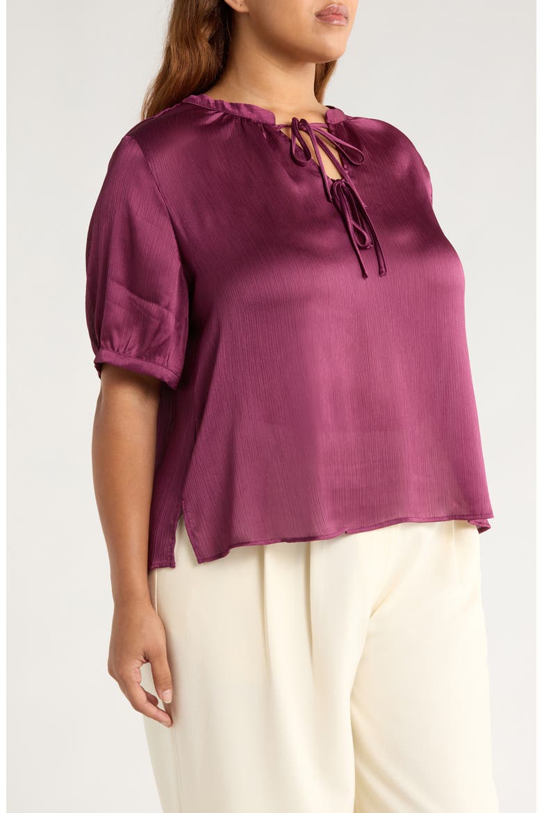 Tie Front Satin Top, Alternate, color, SWEET PLUM