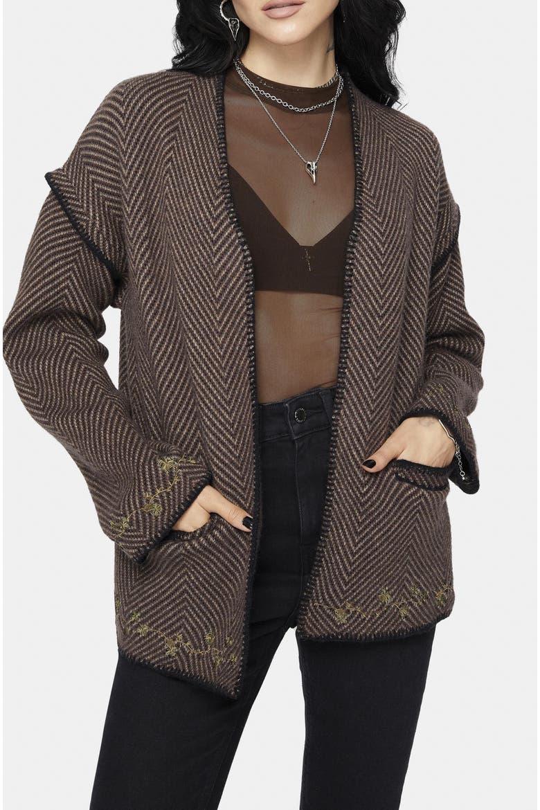 Maraea Belted Herringbone Coatigan, Alternate, color, Brown