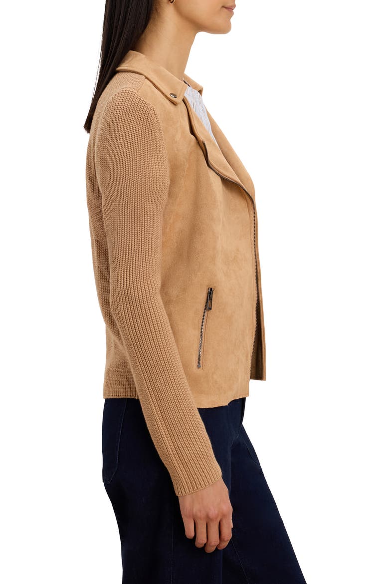 Mixed Media Moto Jacket, Alternate, color, CARAMEL