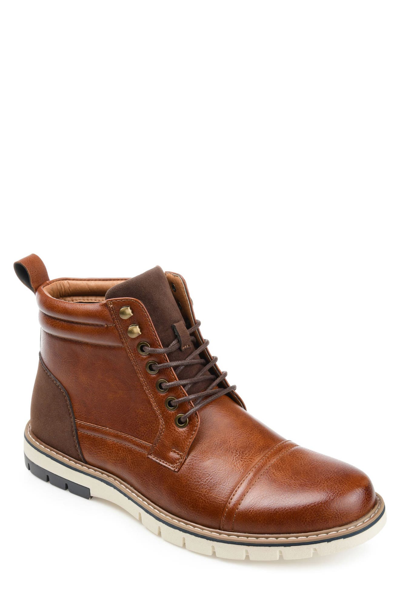 VANCE CO Lucien Vegan Leather Cap Toe Boot, Main, color, Brown