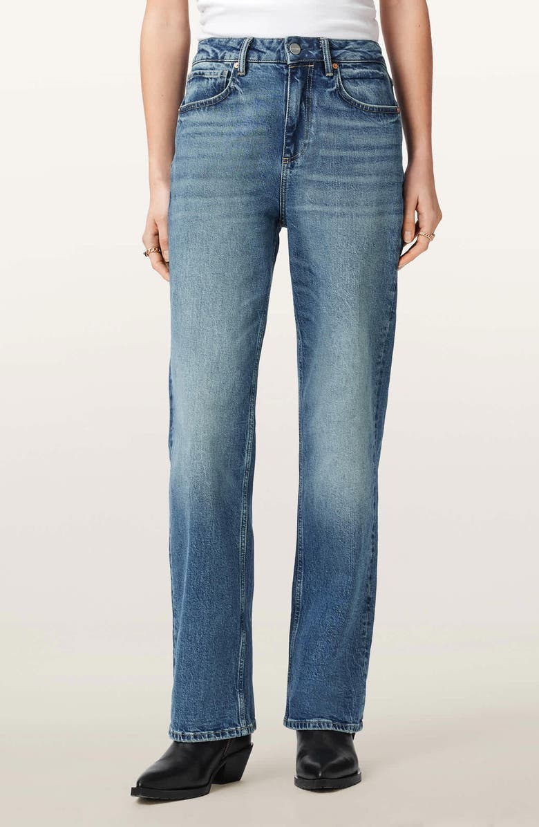 AllSaints Ida High Waist Straight Leg Jeans, Main, color, Mid Indigo