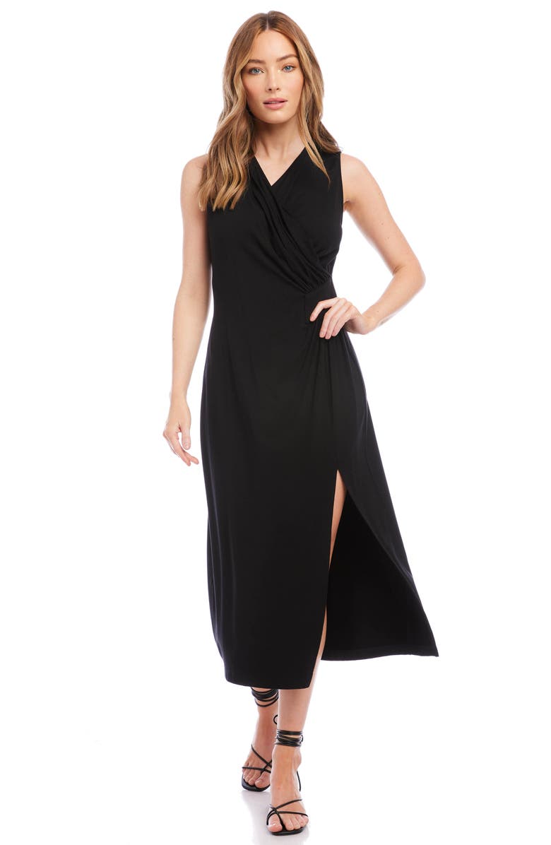 Karen Kane Faux Wrap Jersey Midi Dress, Alternate, color, Black