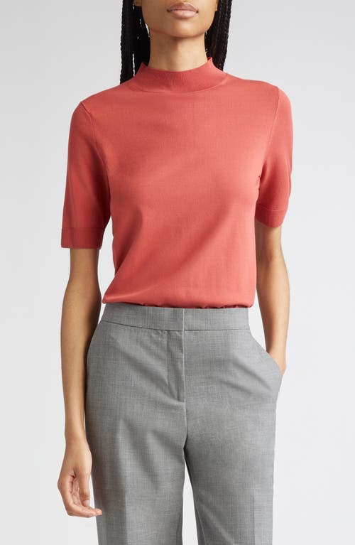 Lafayette 148 New York Mock Neck Short Sleeve Sweater In Orange