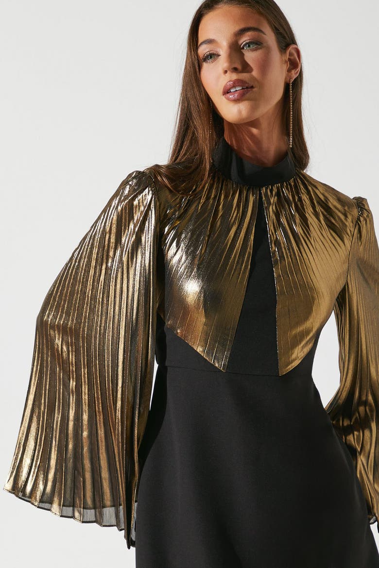 Party Metallic Long Sleeve Mini Dress, Alternate, color, Dark Bronze