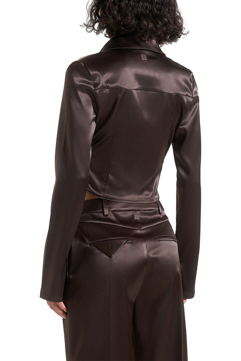 Satia Satin Cowl Shirt with Chain Detail, Alternate, color, Brown