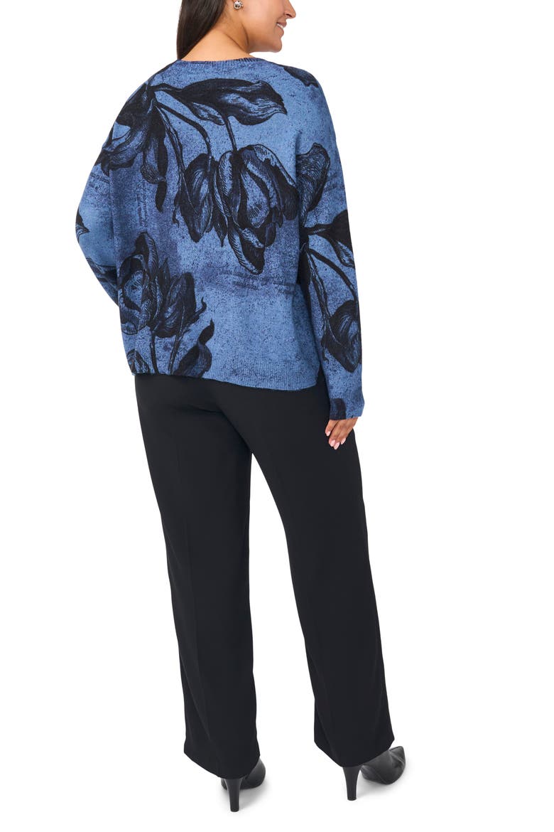 Floral Sketch Crewneck Sweater, Alternate, color, DARK DENIM