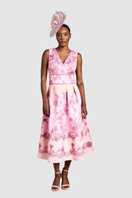 Coast V-Neck Satin Floral Print Midi Dress