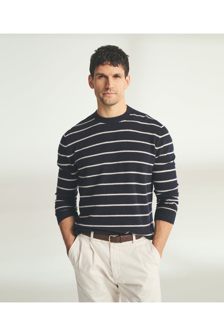 Lightweight Cashmere Striped Crewneck, Main, color, Navy Combo