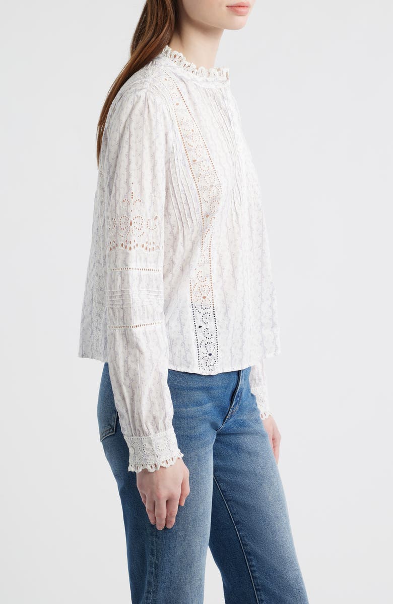 LoveShackFancy Lal Floral Embroidered Eyelet Cotton Button-Up Shirt, Alternate, color, Blue Bonnet