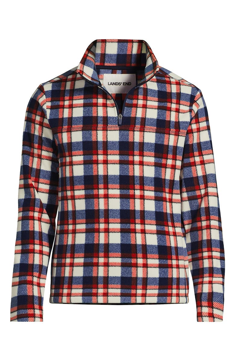 Lands
End Anyweather Fleece Quarter Zip Pullover, Alternate, color, Navy/Bourbon Plaid