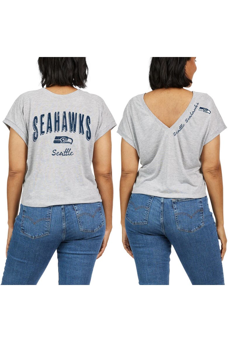 Women's WEAR by Erin Andrews Heather Gray Seattle Seahawks Reversible T-Shirt, Alternate, color, Heather Gray