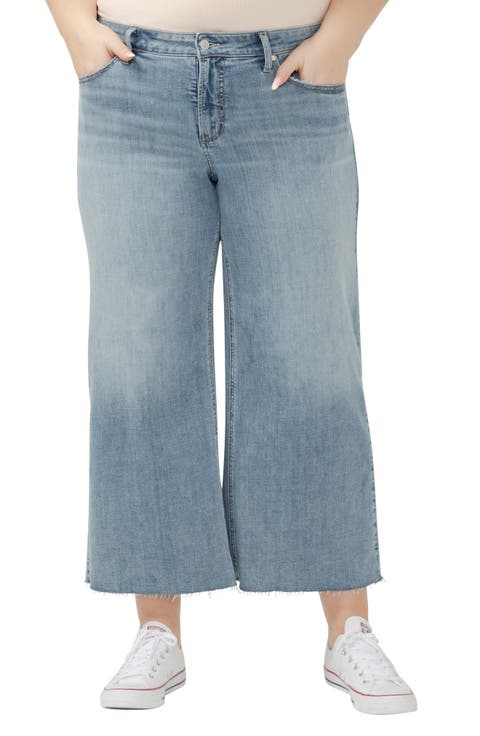 Suki Curvy Raw Hem Ankle Wide Leg Jeans (Plus)