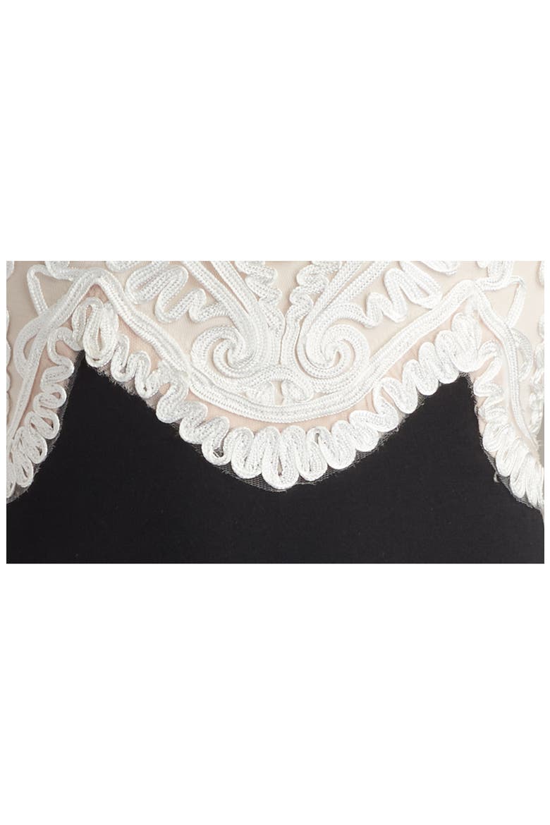 Scroll Lace Long Sleeve Crepe Gown, Alternate, color, IVORY/ BLACK