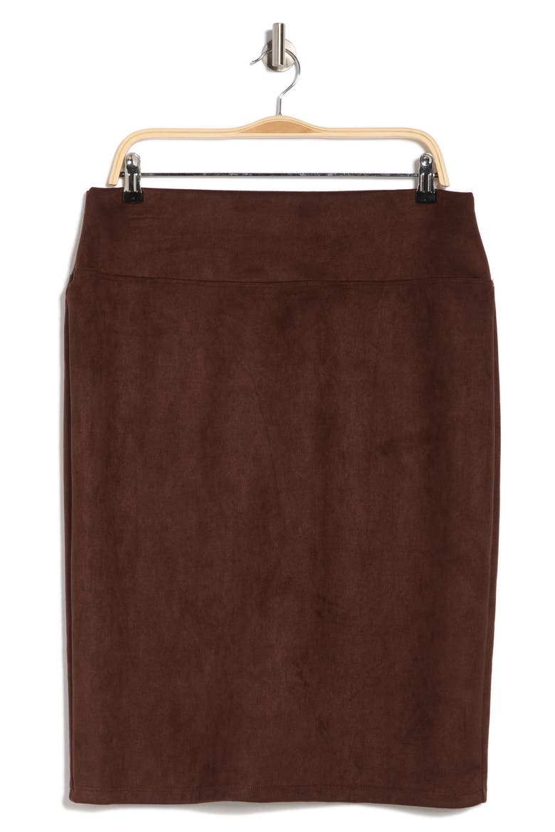 Faux Suede Pencil Skirt, Alternate, color, CHOCOLATE