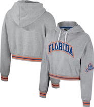 THE WILD COLLECTIVE Women's The Wild Collective Heather Gray Florida Gators Cropped Shimmer Pullover Hoodie