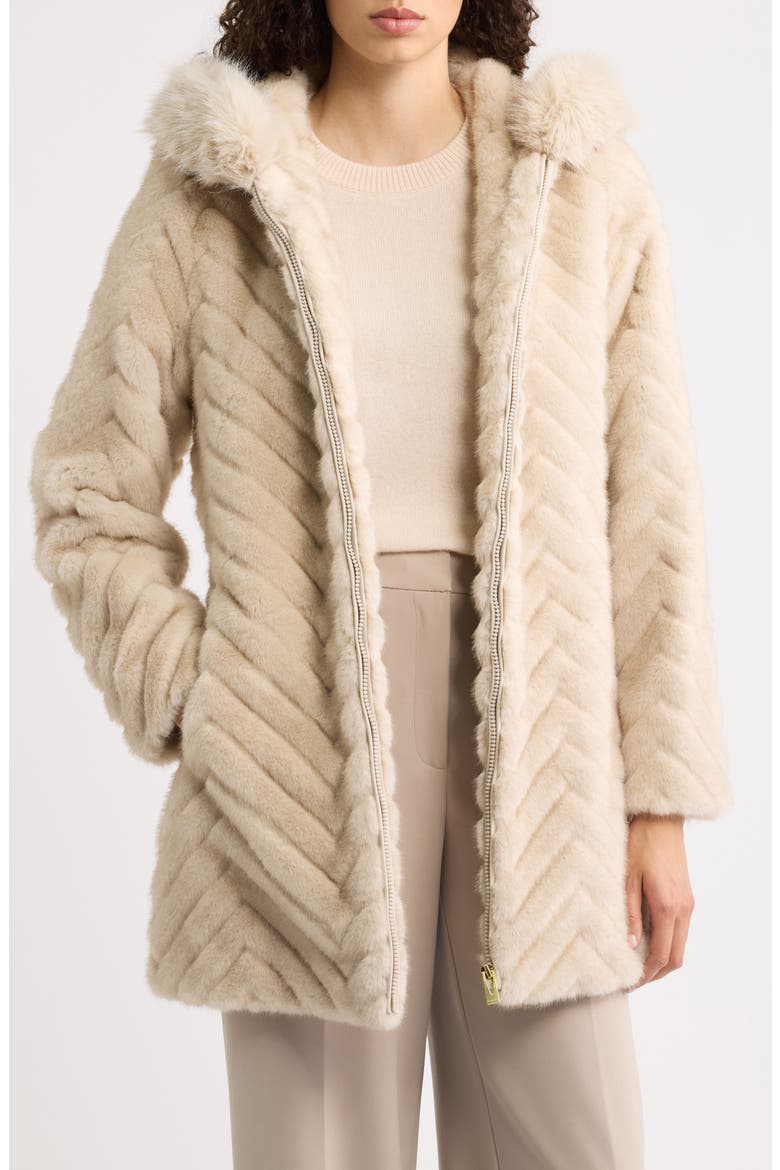 Faux Fur Hooded Coat, Main, color, BEIGE