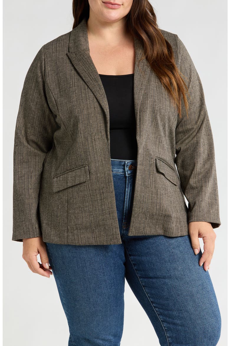 Open Front Blazer, Main, color, PEANUT BUTTER BLACK