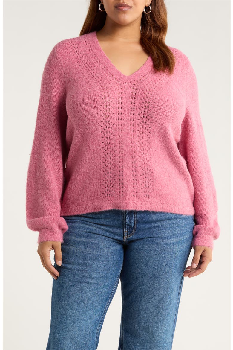 Pointelle V-Neck Sweater, Main, color, PINK HAZE