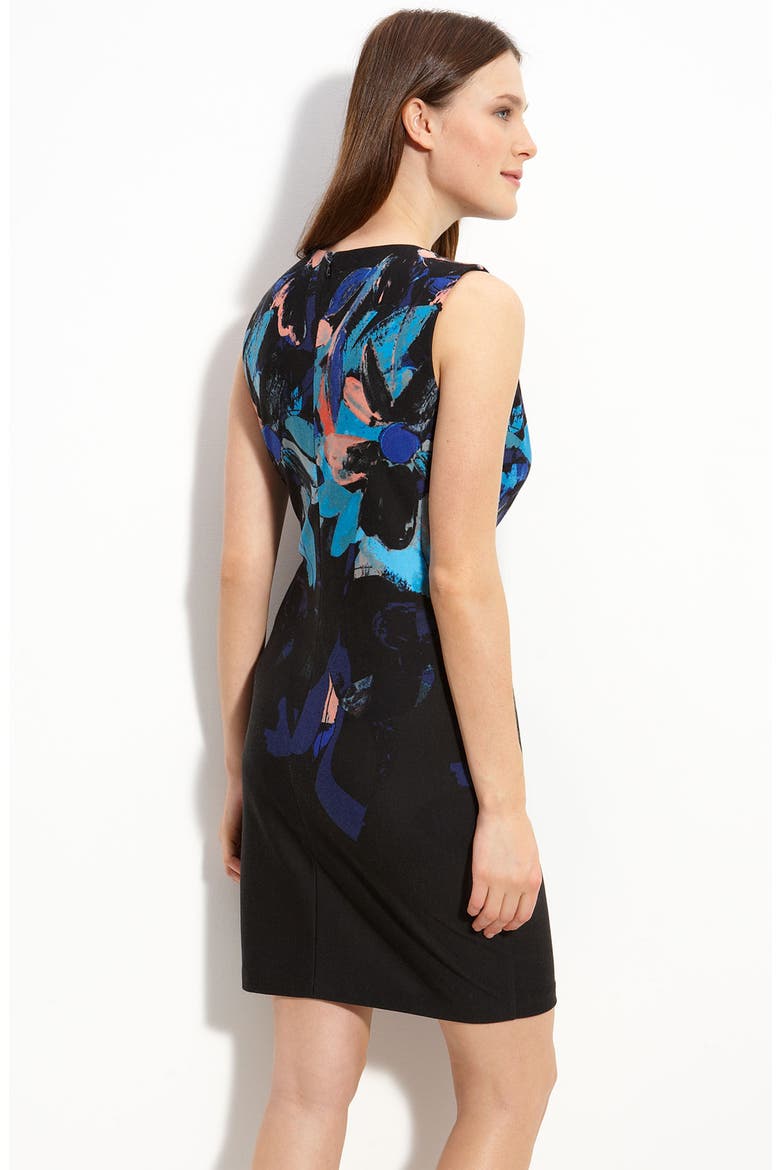 Print Ponte Knit Sheath Dress, Alternate, color, BLACK / PEACH