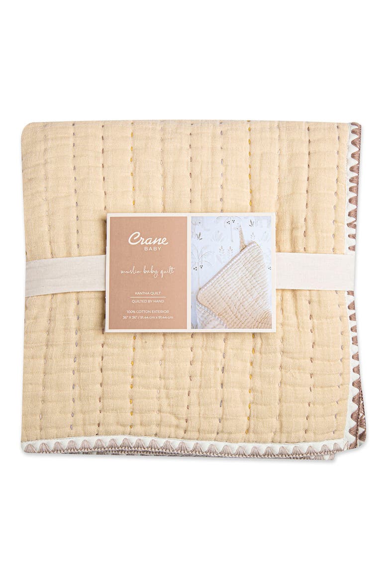 Quilted Cotton Baby Blanket, Alternate, color, TAN/ WHITE