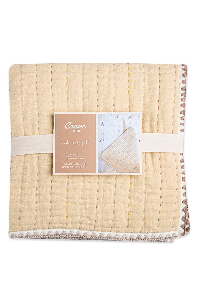 CRANE BABY Quilted Cotton Baby Blanket, Alternate, color, Tan/ White