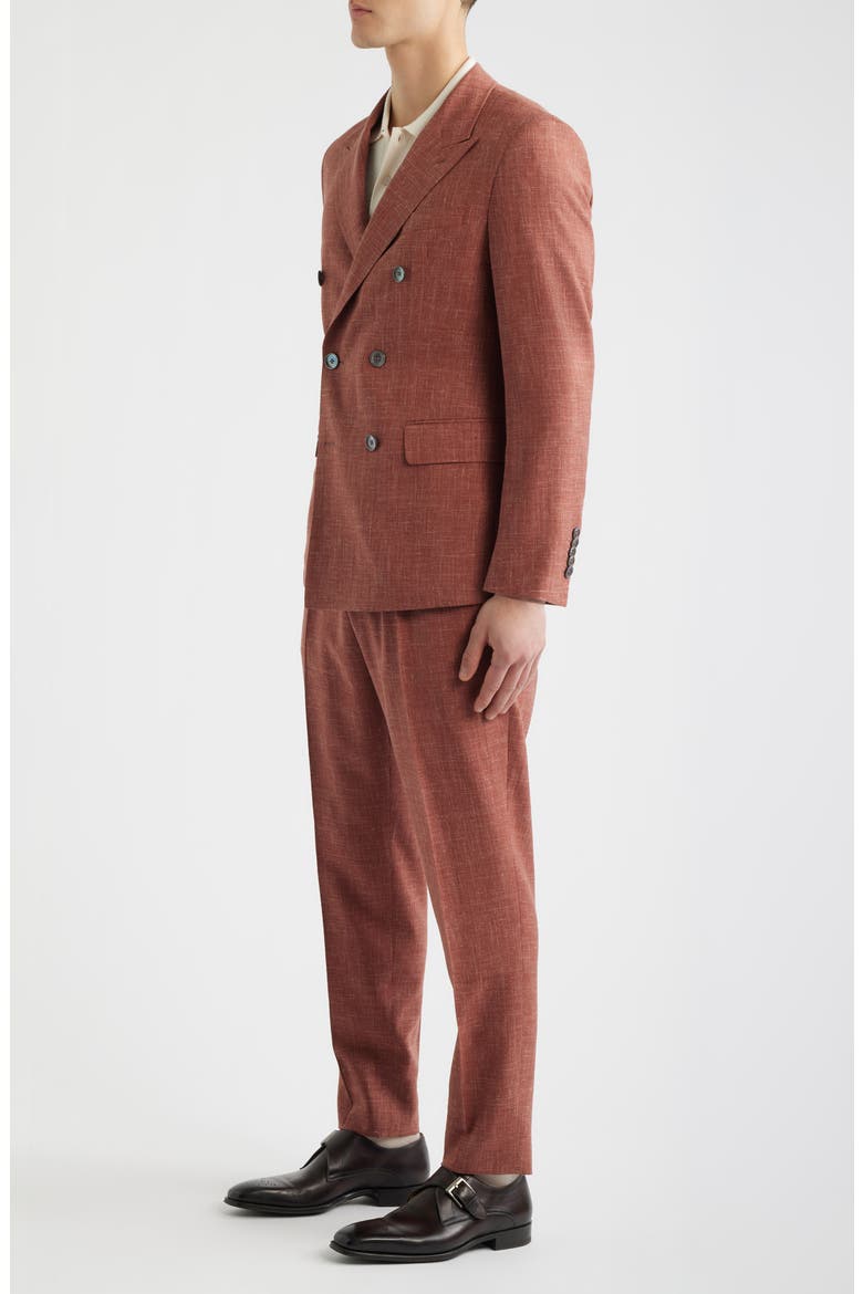 Heston Slim Fit Brown Slub Wool Blend Peak Lapel Double Breasted Suit, Alternate, color, MEDIUM BROWN